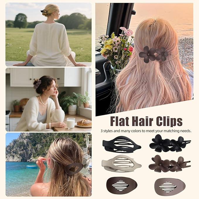 Matte Flat Hair Clips for Women, 3 Styles Non-slip Flat Claw Clips for Thick or Thin Hair, for Curly Straight Duckbills Flat Hairs Clips For Women & Girls