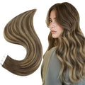 Full Shine Human Hair Tape in Extensions Color 4/24/4 Medium Brown to Honey Blonde 22 Inch Real Human Hair Tape in Extensions Silky Straight Travel Friendly Styling 20Pcs 50gram