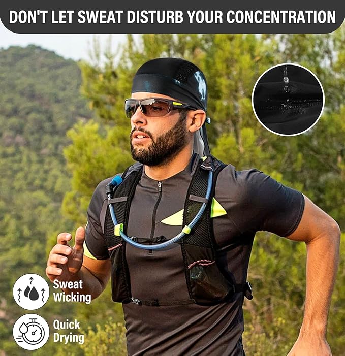 MELASA Do Rag Skull Cap Helmet Liner, Cooling Mesh Bandana Cap, Sweat Dew Rags Head Cover for Men Cycling Motorcycle Running