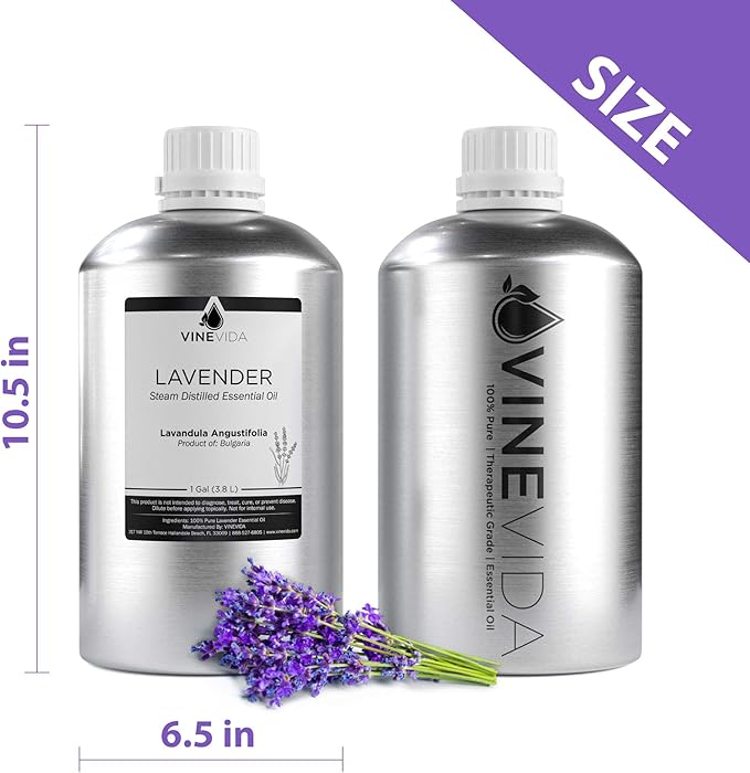 VINEVIDA Lavender Essential Oil - Gallon Lavender Oil Undiluted - Bulk Gallon Essential Oil for Soap Making & DIY Candle Scents - 8 lbs