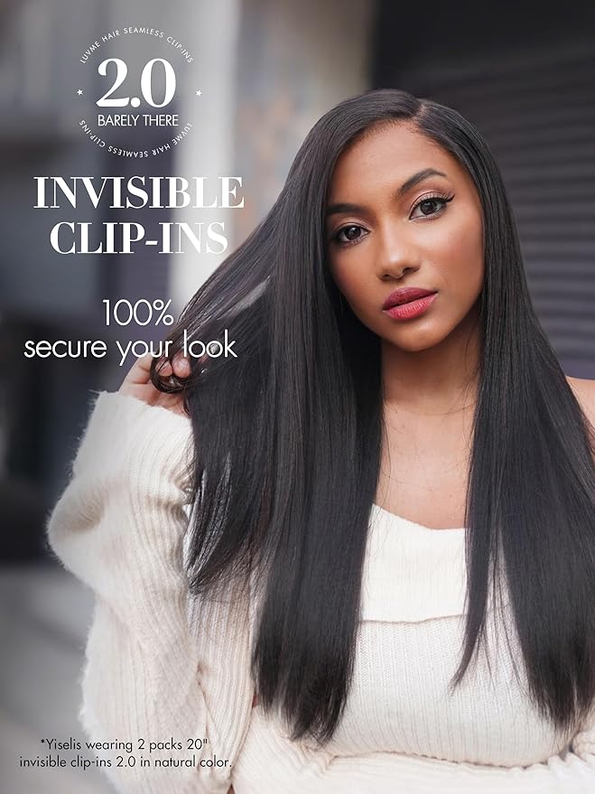 LUVME Invisible Clip in Hair Extensions, Yaki Straight Real Human Hair Remy Hair Clip ins for Women, Natural Human Hair, 14 inch 110g 6Pcs, Natural Black