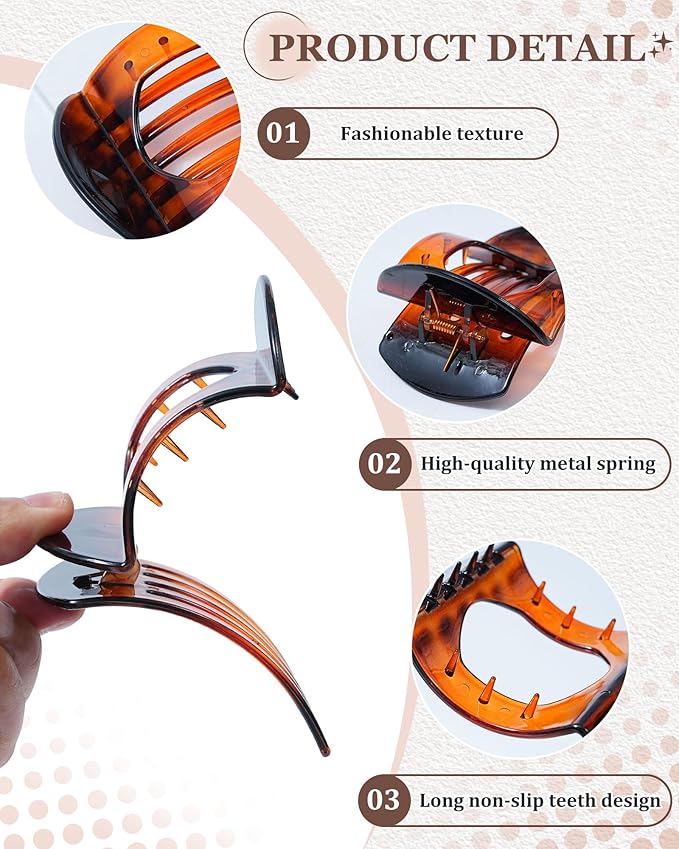 Flat Hair Clips for Women,6 Pcs Curved Claw Clips for Women Girl, Large Strong Hold Barrettes Claw Clips for All Hair Textures Thick & Thin Hai