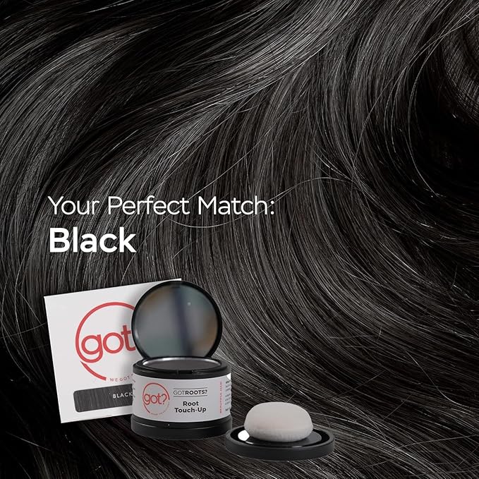 Got? Roots - Root Touch Up Hair Color, Brow, Beard, Hairline & Bald Spot Concealing Powder - Gray Root Coverage for Women & Men - 0.14 OZ Tub (Black, Pack of 2)