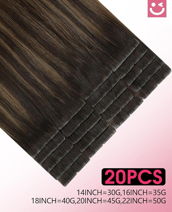 Youngsmile Invisible Tape in Hair Extensions Human Hair #2/6/18 Dark Brown to Dirty Blonde Injection Tape in Hair Extensions Human Hair Straight Remy Seamless Tape ins 20pcs 40g 18 Inch (#2/6/18,18'')