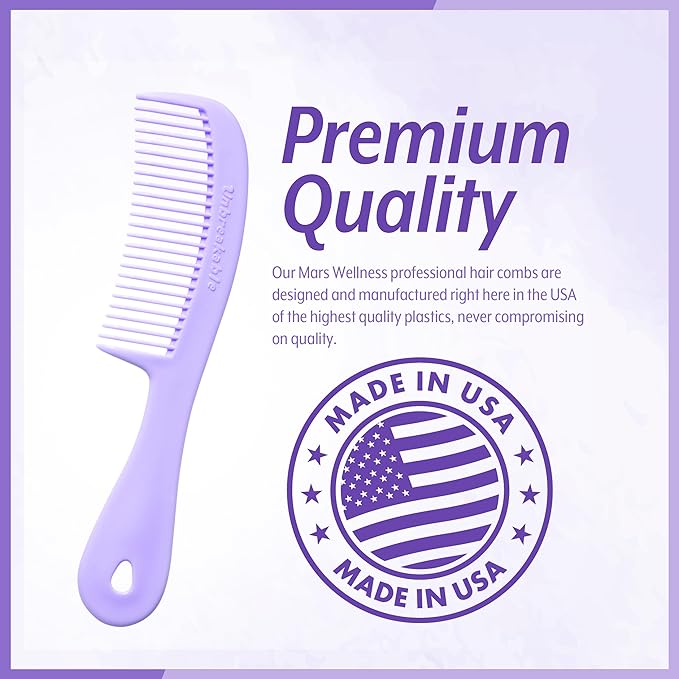 Mars Wellness 4 Piece Professional Comb Set Lavender - USA MADE - Fine Pro Tail, Dresser Hair Comb Styling Comb - Premium Grade for Men and Women - Parting Teasing and Styling - Lavender