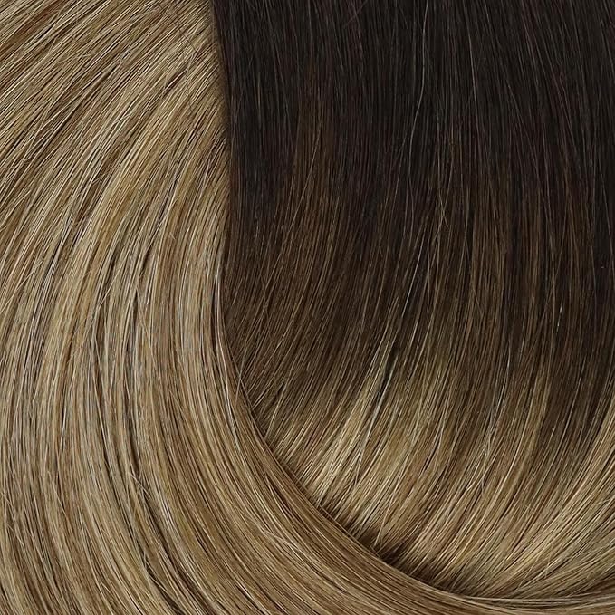 Full Shine Balayage Clip in Hair Extensions 12 Inch Hair Extensions Clip in Balayage Off Black Fading to Brown with Medium Blonde Remy Hair for Short Hair 3 PCS 60 Grams