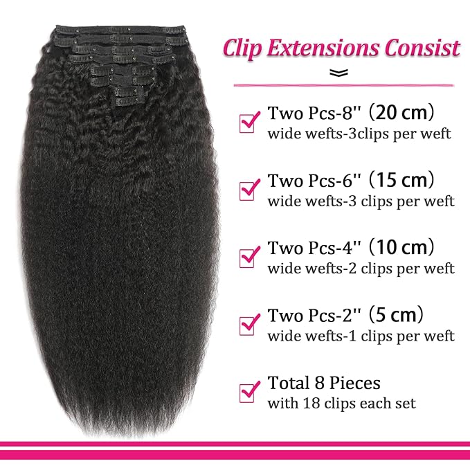 Straight Clip in Human Hair Extensions 110g 8Pcs with 18Clips Full Head for Black Women Natural Black Brazilian Clip in Hair Extension Human Hair Kinky Straight Clip Ins for Women（1B 18Inch）