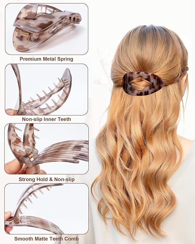 6 PCS Flat Hair Clips for Women - French Medium Flat Claw Clips for Thick Thin Hair, Strong Grip Non Slip Hair Claw Clips for Women Girls