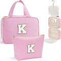 YOOLIFE Christmas Gifts for Women Stocking Stuffers, Initial Hanging Toiletry Bag for Women, Travel Toiletry Bag, Birthday Gifts for Mom Daughter Sister Friends, Letter K, Pink