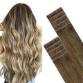 GOO GOO Invisi Edge Tape in Hair Extensions Human Hair, 3/8/613 Balayage Walnut Brown to Ash Brown and Bleach Blonde, 10pcs 20inch 30g, Virgin Remy Hair, Seamless Injected Tape, Natural Look