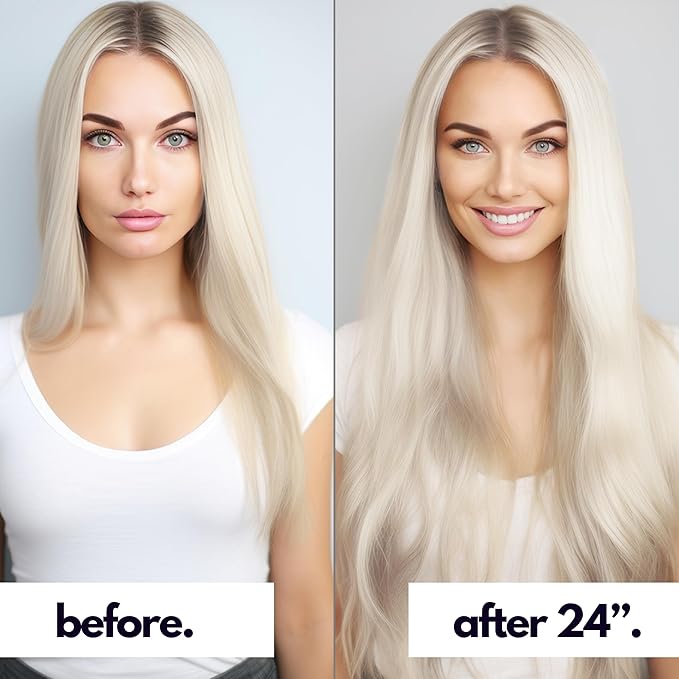 Irresistible Me Real Human Hair Extensions Clip Ins – 100% Human Hair Clip In Extensions for Length & Volume – Invisible Extension – Heat Resistant & Dyeable – Icy Blonde, 24 Inches