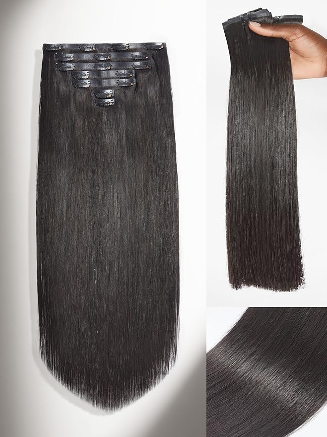 LUVME Human Hair Clip in Extensions Natural Black Clip in Hair Extensions Real Human Hair Extensions Clip ins Silky Straight 24 Inch 14pcs 270g