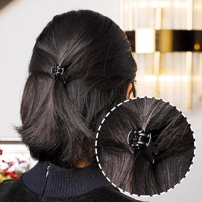 Cobahom 12 Pack Small Hair Claw Clips 1.2 Inch Plastic Hair Clips for Thin Hair No-Slip Mini Hair Clips Hair Styling Accessories for Women and Girls (Black)