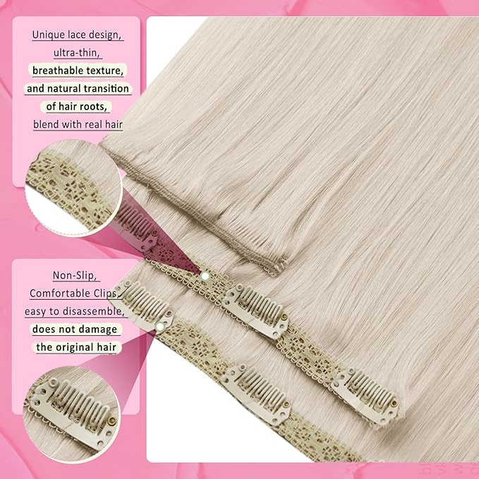 YoungSee Clip in Hair Extensions Blonde Real Human Hair Clip in Extensions Platinum Blonde Hair Extension Clip ins Full Head 20 Inch 120G 7Pcs Add Length