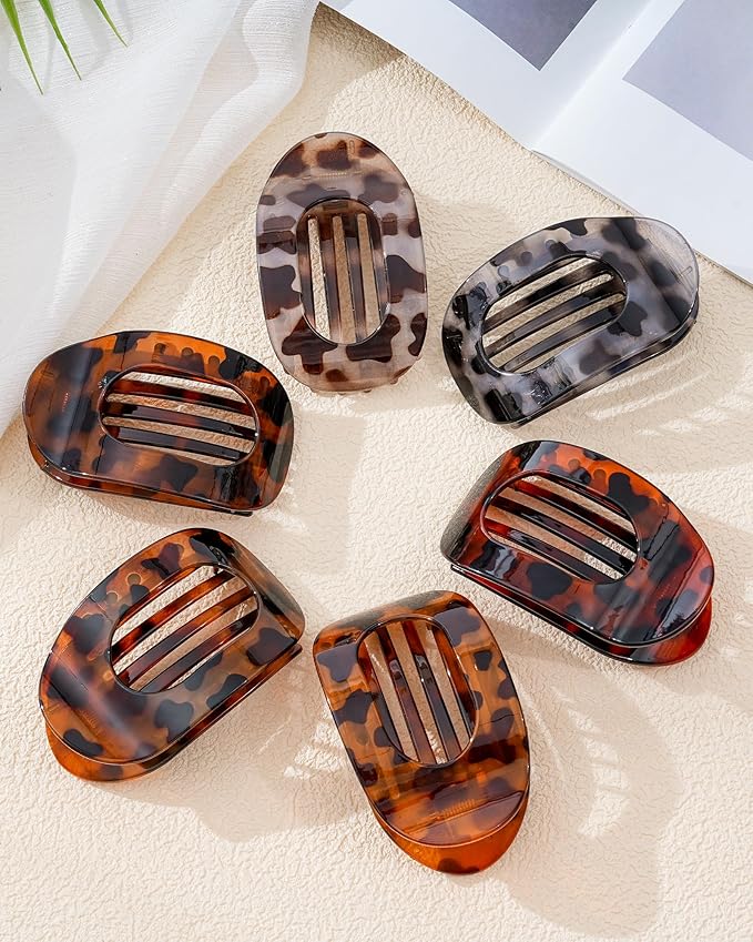 6 PCS Flat Hair Clips for Women - French Medium Flat Claw Clips for Thick Thin Hair, Strong Grip Non Slip Hair Claw Clips for Women Girls