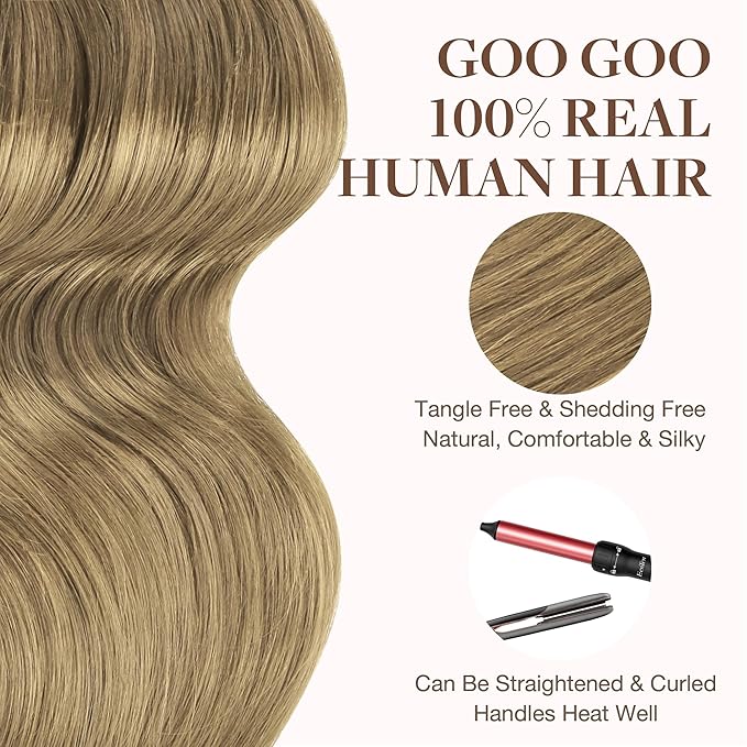 GOO GOO Tape in Hair Extensions Human Hair, 7 Bronde, 20inch 50g 20pcs, Skin Weft Seamless Invisible, Silky Straight with Thick Ends, Remy Human Hair