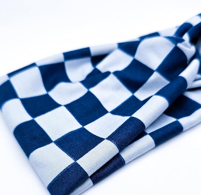 Soft Stretchy Headband, 3-in-1 Versatile Twist Style, One-Piece (Navy/Cream Checkered, Child)
