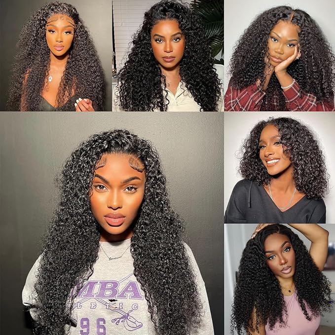 4x4 Wear and Go Kinky Curly Wig Human Hair Pre Plucked Pre Cut HD Lace Closure Wigs for Black Women 180% Density Curly Lace Front Wigs Human Hair (natural color 20 inch)