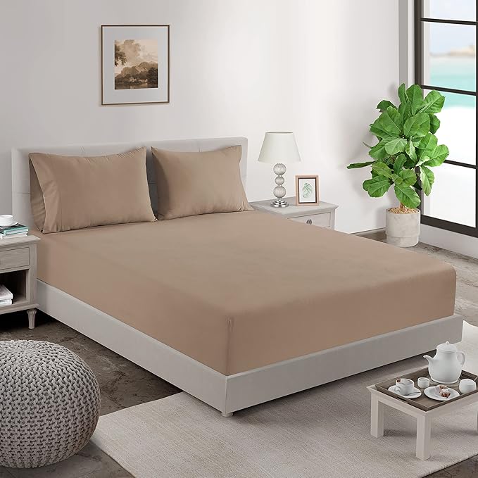 Lane Linen 100% Organic Cotton Pillow Cases Standard Size Set of 2 (20"x26") - Cotton Pillowcases Standard Size - Soft Brown Pillow Cases Set of 2 - Standard Pillow Case Pack of 2 - Taupe
