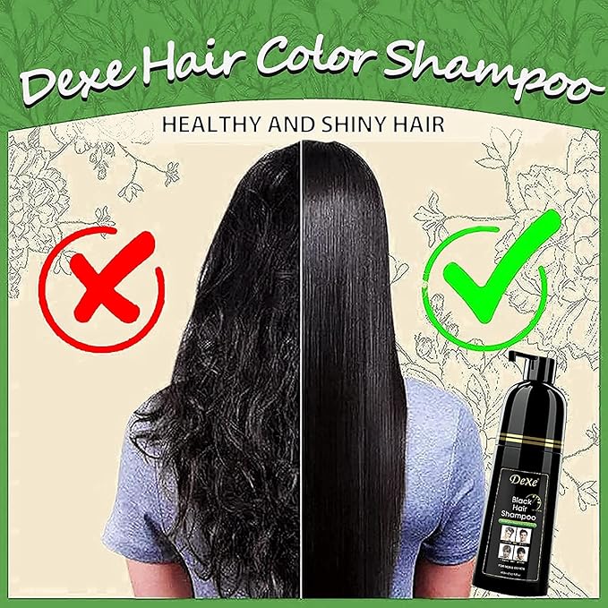 Dexe Hair Dye Shampoo 14.1 Fl Oz, Gray Hair Coverage, Black Hair Dye, Hair Color Shampoo, Black Hair Shampoo for Men & Women