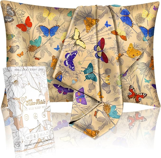 2 Pack Mulberry Silk Pillowcase for Hair and Skin - Queen Size 20 x 30 Inches with Hidden Zipper Line Butterfly 19 Momme Soft Sleeping Silk Pillow Case for Women, Moms
