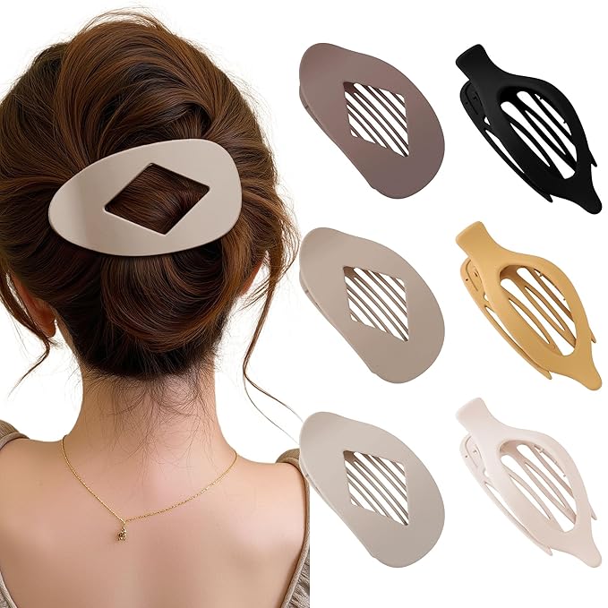 Lourny Flat Hair Clips for Women, French Flat Claw Clips & Duckbill Hair Clips for Thin Hair Lightweight Non-Slip Large Claw Clips for Women 6PCS