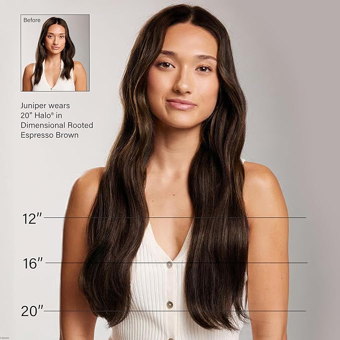 Luxy 100% Remy Human Hair – Halo Clip-In Hair Extensions –Natural Looking Volume & Length - One-Piece - Easy 5-Min Application 150 grams 12" Dimensional Rooted Espresso Brown