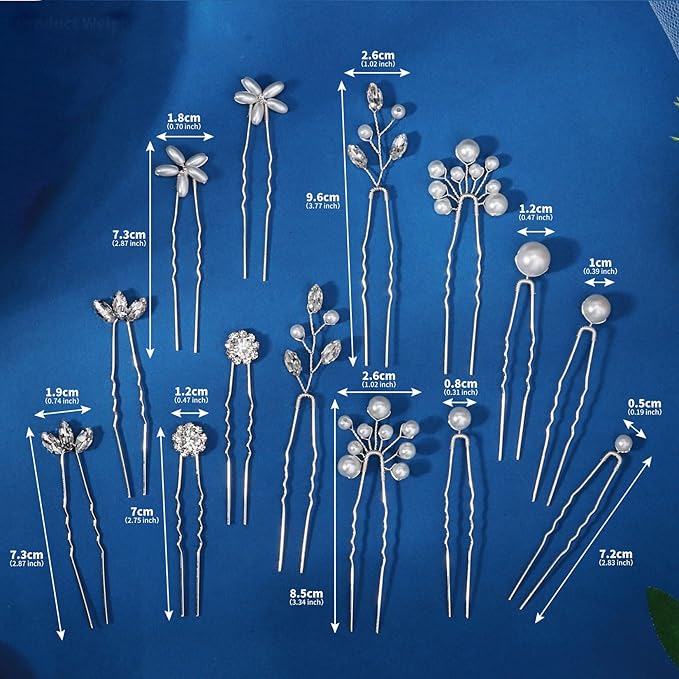 14 Pieces Bride Hair Pins Rhinestones Hair Accessories for Women Crystal Wedding Hairpiece for Bridesmaids