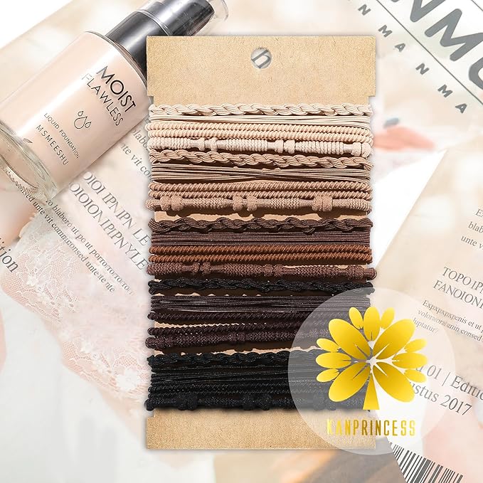 Hair Accessories Set for Women: 20 Boho Hair Ties in 5 Neutral Colors, 4 Stylish Hair Bands Bracelets for Thick or Thin No Damage Ponytails