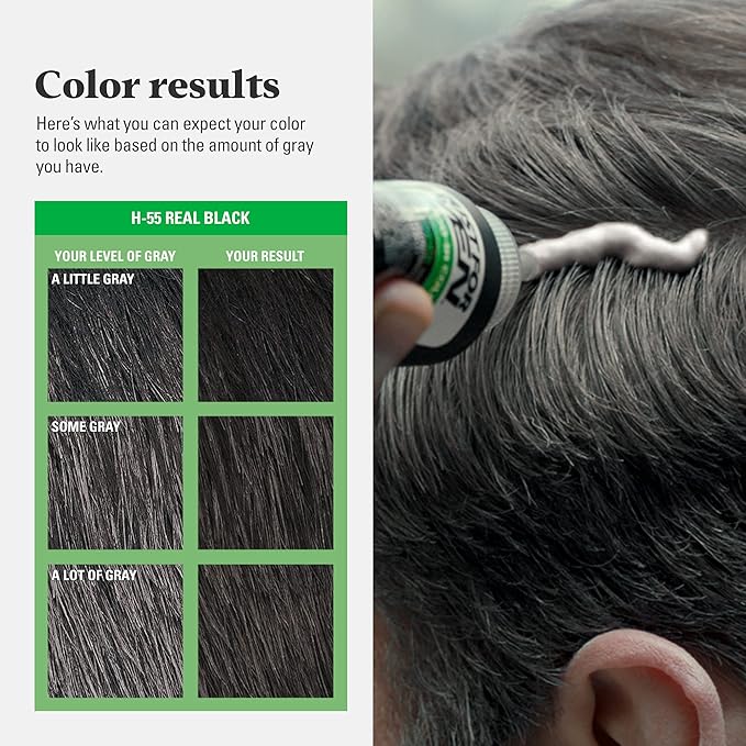 Just For Men Shampoo In Color, Hair Color for Men with Keratin and Vitamin E for Stronger Hair, Restores Natural Hair Color, Real Black, H-55, Pack of 3