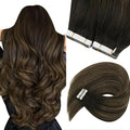 Sunny Hair Tape in Hair Extensions Human Hair 14 Inch Hair Extensions Real Human Hair Tape in Extensions for Women Darkest Brown Ombre Medium Brown Balayage Remy Hair Straight Skin Weft 40pcs 100g