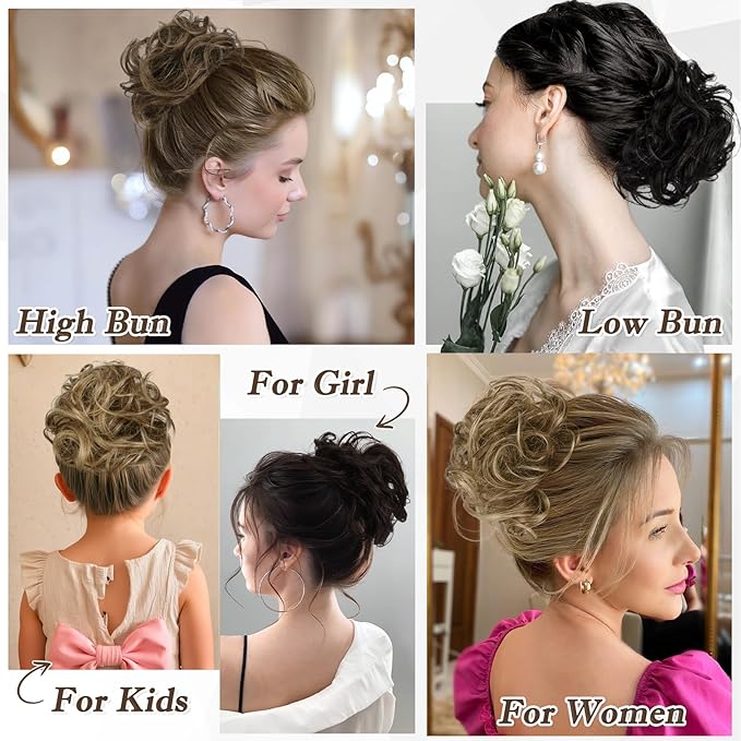 RUWISS Large Messy Bun Hair Piece 100% Human Hair Layered Wavy Curly Hair Buns Hair Piece for Women Updo Hairpiece for Daily Wear Real Hair Ponytail Extension (Golden Blonde)