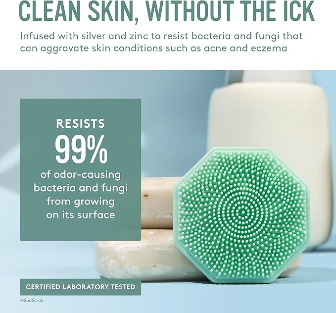 Sud Scrub® Antimicrobial Silicone Face Scrubber, 1 Pack, Gentle Face Exfoliator for Sensitive Skin, Eco Friendly Facial Cleansing Brush, Exfoliating Face Brush for Men and Women (Mint)