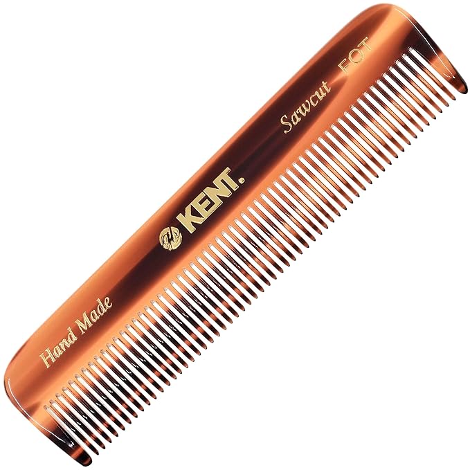 Kent A FOT Handmade Tortoiseshell All Fine Tooth Pocket Comb for Men, Hair Comb Straightener for Everyday Grooming Styling Hair, Mustache Beard, Saw Cut and Hand Polished, Made in England
