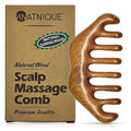 Natnique Wooden Scalp Massager – Handmade Natural Sandalwood Wide Tooth Hair & Beard Comb with Storage Bag – Anti-Static Grooming Tool for Scalp Massage, Detangling, and Daily Care