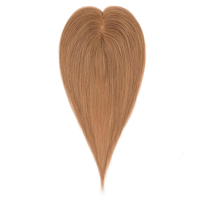 Hairro Human Hair Toppers Free Parted, 3.5x4.7" Base Hand-wovened 100% Real Hairpieces, with Invisible Clips-in for Women, for High Hairline/Adding Volume on Top, 14 Inch Blondish Brown