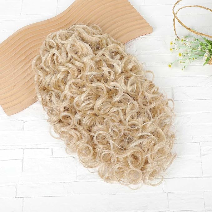 Flufymooz 100％ Pure Protein Ponytail Extension, 18 Inch Curly Claw Clip Ponytail Hair Extensions Natural Soft pony tail hairpiece for women-Light Blonde with White Blonde