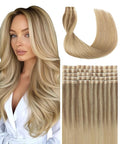 SURNEL Injected Tape in Hair Extensions Golden Brown to Caramel Blonde Seamless Tape in Real Human Hair Invisible Extensions 16Inch 20pcs/pack 35g(#102727,16)