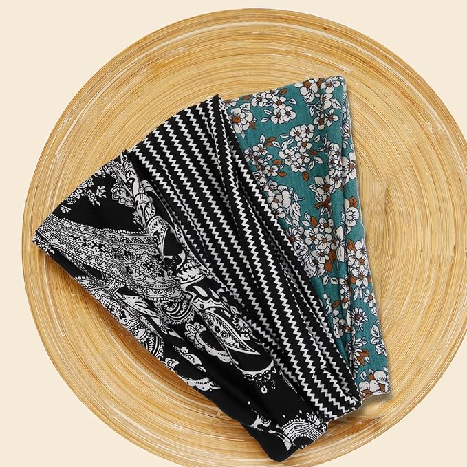 AKTVSHOW 12 Pack Boho Headbands - Wide Non-Slip Elastic Headbands, Trendy Hair Accessories for Women's Yoga, Workout, and Fashion