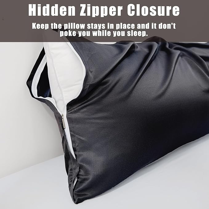 TELUS Body Cooling Pillow Case Cover, Bamboo Rayon Pillowcases with Zipper Closure, Cool and Breathable Pillow Case for Hot Sleepers and Night Sweats, 20x54 inches, Black, 1 Pack