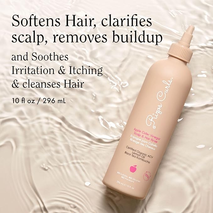 Rizos Curls Travel Apple Cider Vinegar Scalp & Hair Rinse, Clarifies to Remove Product Buildup, Balance Oils, Revive Hair & Scalp, Enhances Softness & Shine, 2.5 oz