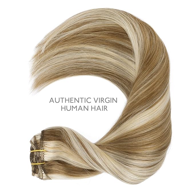 WENNALIFE Hair Extensions Clip In, 9pcs 20inch 150g Ash Brown Highlighted Golden Blonde Thicker Clip In Hair Extensions Real Human Hair Remy hair extension Double Weft Clip in Human Hair Extensions