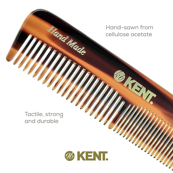Kent OT Tortoiseshell Pocket Comb - Handmade Fine and Wide Tooth Hair Comb for Men, Women, and Kids - Travel, Beard, and Mustache Comb - Saw Cut and Hand Polished Made in England