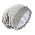 Silk Satin Lined Bonnet Sleep Cap - Adjustable Stay on All Night Hair Wrap Cover Slouchy Beanie for Curly Hair Protection for Women and Men - Solid Light Grey