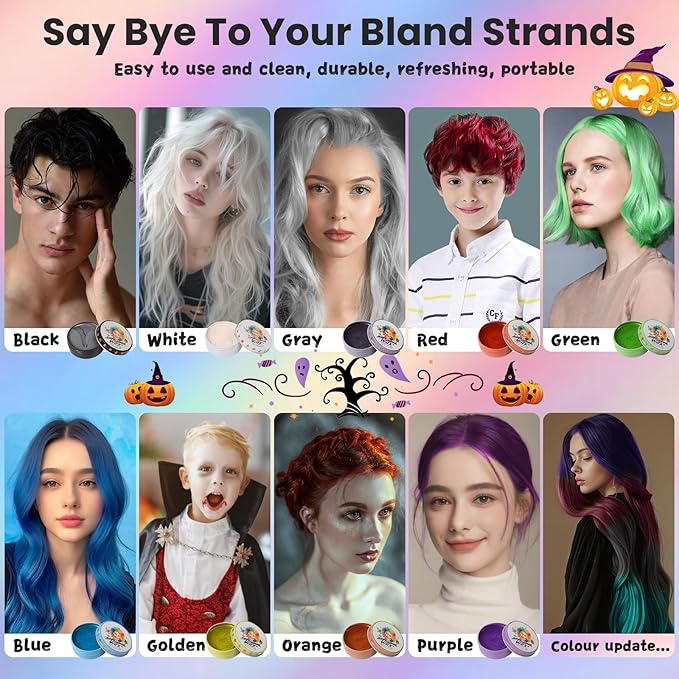 Temporary Green Hair Color Wax for Kids, Women Men Colored Hair Styling Mud, Washable Style Dye for Girls Boys Teens, DIY Instant Hair Coloring Gel Cream for Cosplay Halloween Children's Day