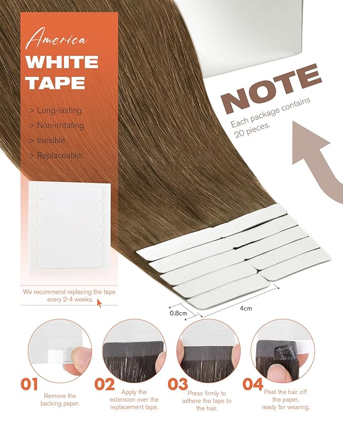 Sunny Hair Tape in Hair Extensions Real Human Hair Invisible Remy Hair Extensions Tape ins for Women Light Brown 20 inch 20Pcs