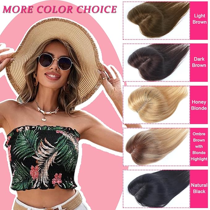 Hair Toppers for Women Real Human Hair Topper Upgrade Swiss Lace Middle Part Clip in Bangs Remy Human Hair Straight Hairpieces for Thinning Realistic Scalp 360° Cover Gray Hairy Roots Black 1B