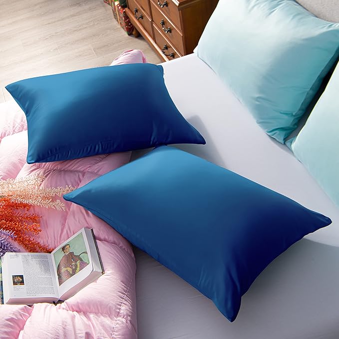 NTBAY Zippered Satin Pillow Cases for Hair and Skin, Luxury Standard Hidden Zipper Pillowcases Set of 2, 20x26 Inches, Royal Blue