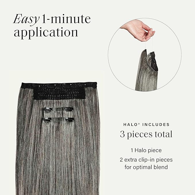 Luxy 100% Remy Human Hair – Halo Clip-In Hair Extensions –Natural Looking Volume & Length - One-Piece - Easy 5-Min Application 140 grams 16" Light Gray Halo
