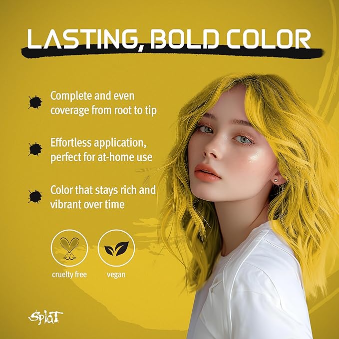 SPLAT – Lemon Drop, Semi-Permanent Hair Color (Yellow) Complete Kit with Bleach & Gloves